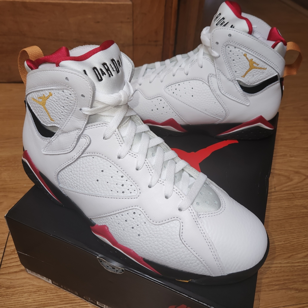White and Red Sneakers with Gold Logo